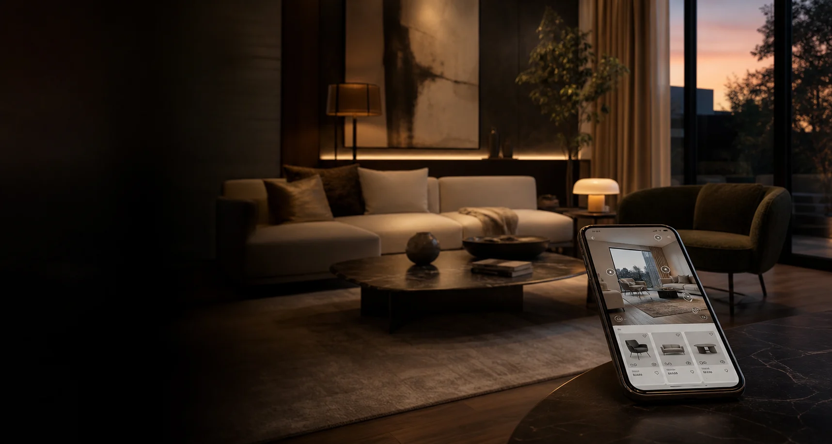A cinematic living room redesigned with real furniture